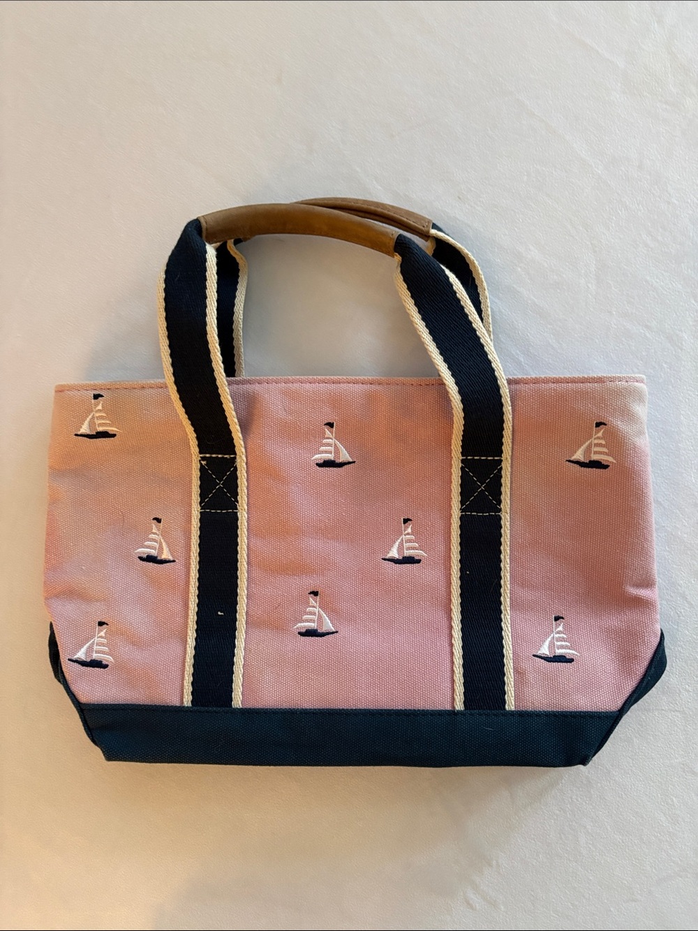 Rare Vintage Pink Sailboat Embroidered LL Bean Boat and Tote Canvas Tote Bag